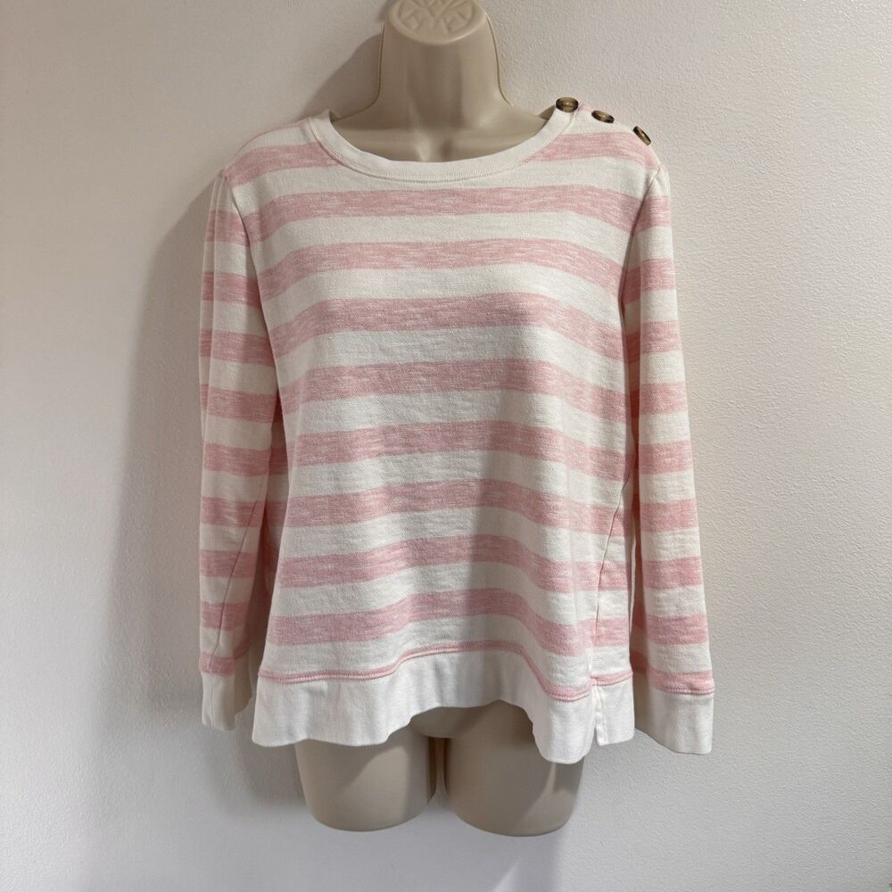 Talbots Sweatshirt Pullover M Pink White Stripe French Terry Cotton Preppy